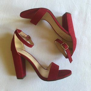 BAMBOO Lipstick Red Faux Suede Chunky Heels